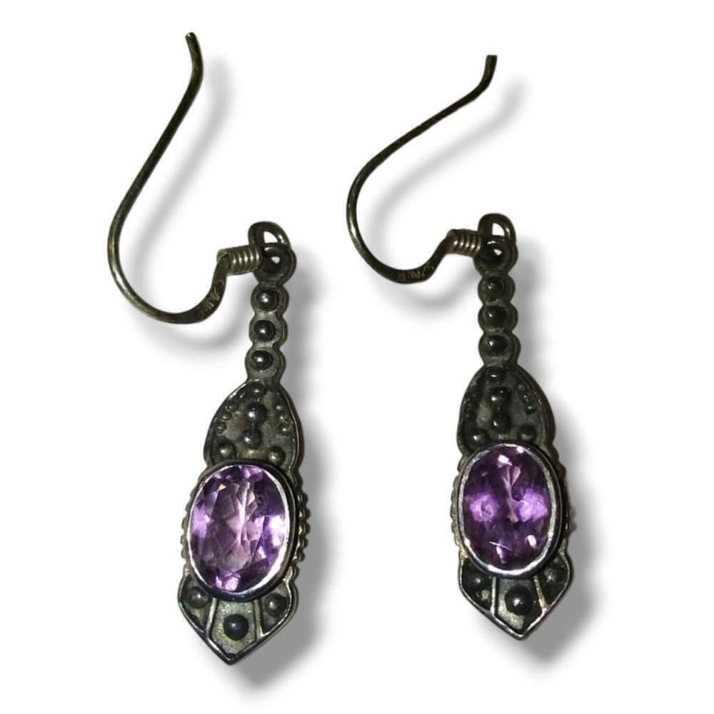1940s Art Deco Eisenstadt Sterling Silver Amethyst Drop Dangle Earrings